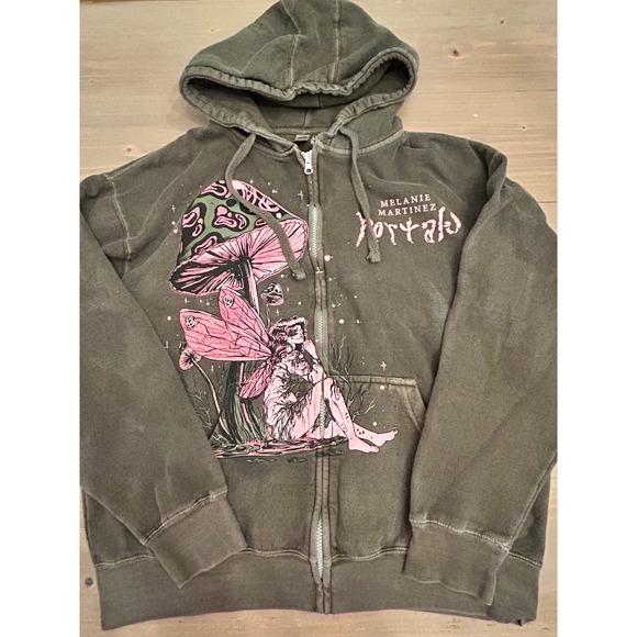 F14 Melanie Martinez Portals Olive Green Zip Up Hoodie Fairy Mushroomcor  L - Picture 1 of 5